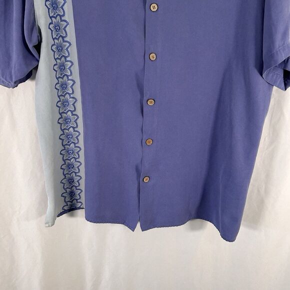 Bobby Chan Silk Hawaiian Shirt Men's XL Blue Floral Short Sleeve Button Up - Picture 3 of 7